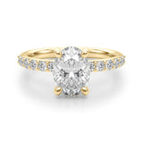 Bespoke Center Single Row Engagement Oval Diamond Engagement Ring — 9K/18K Gold & Platinum