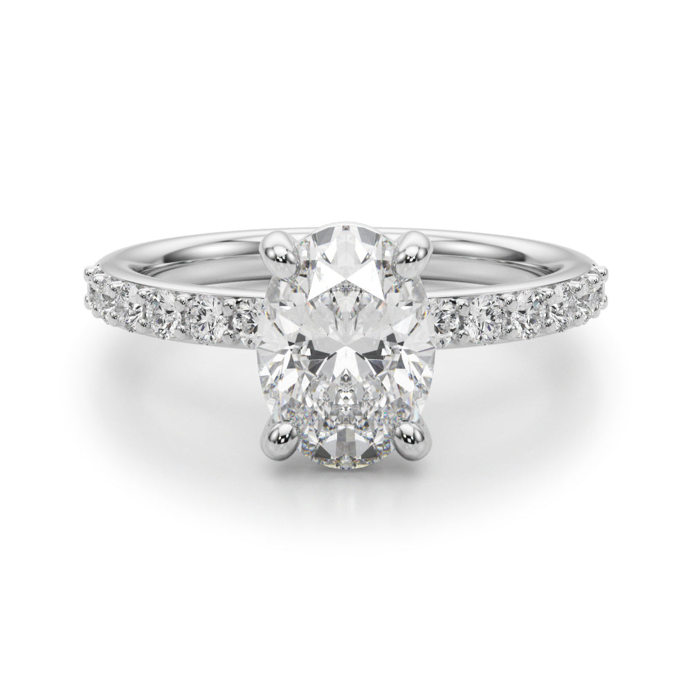 Bespoke Center Single Row Engagement Oval Diamond Engagement Ring — 9K/18K Gold & Platinum