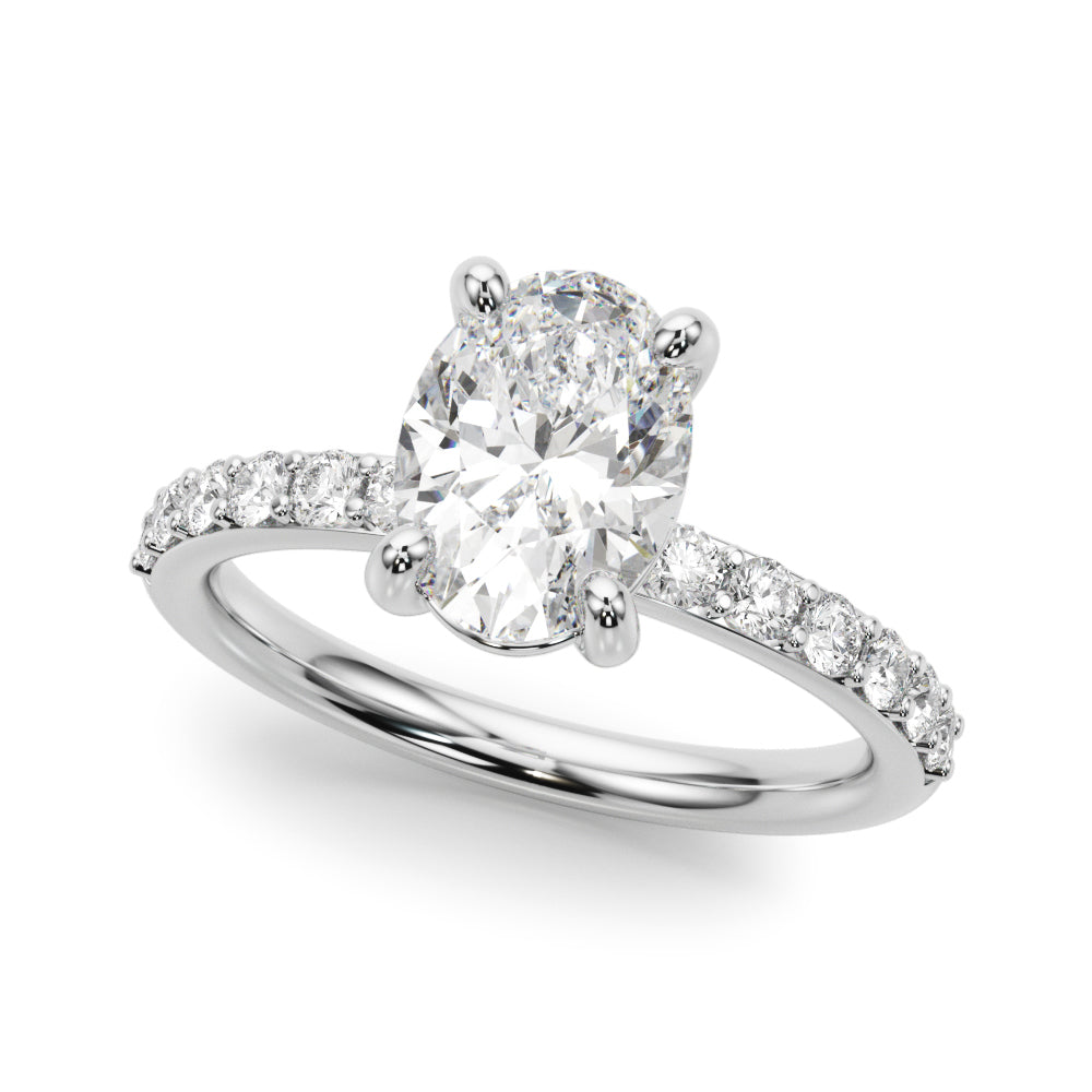 Bespoke Center Single Row Engagement Oval Diamond Engagement Ring — 9K/18K Gold & Platinum