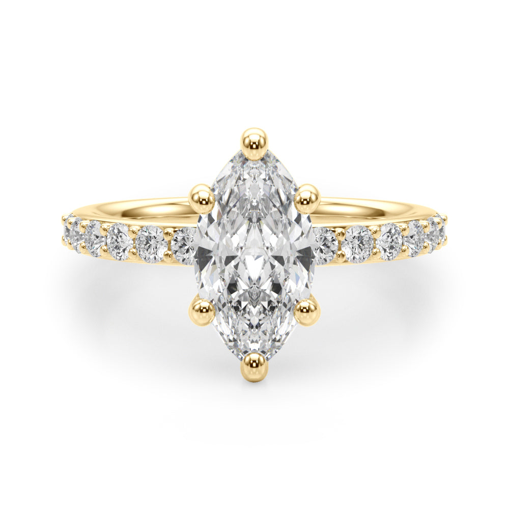 Sophisticated Mq Center Single Row Engagement Marquise Diamond Engagement Ring — 9K/18K Gold & Platinum