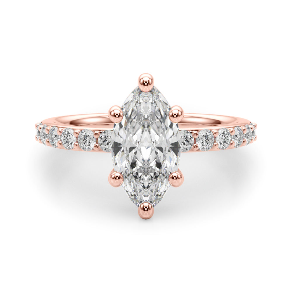 Sophisticated Mq Center Single Row Engagement Marquise Diamond Engagement Ring — 9K/18K Gold & Platinum