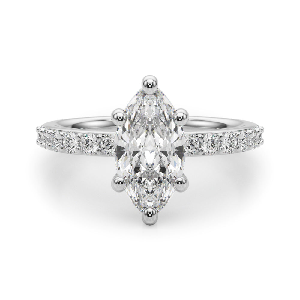 Sophisticated Mq Center Single Row Engagement Marquise Diamond Engagement Ring — 9K/18K Gold & Platinum