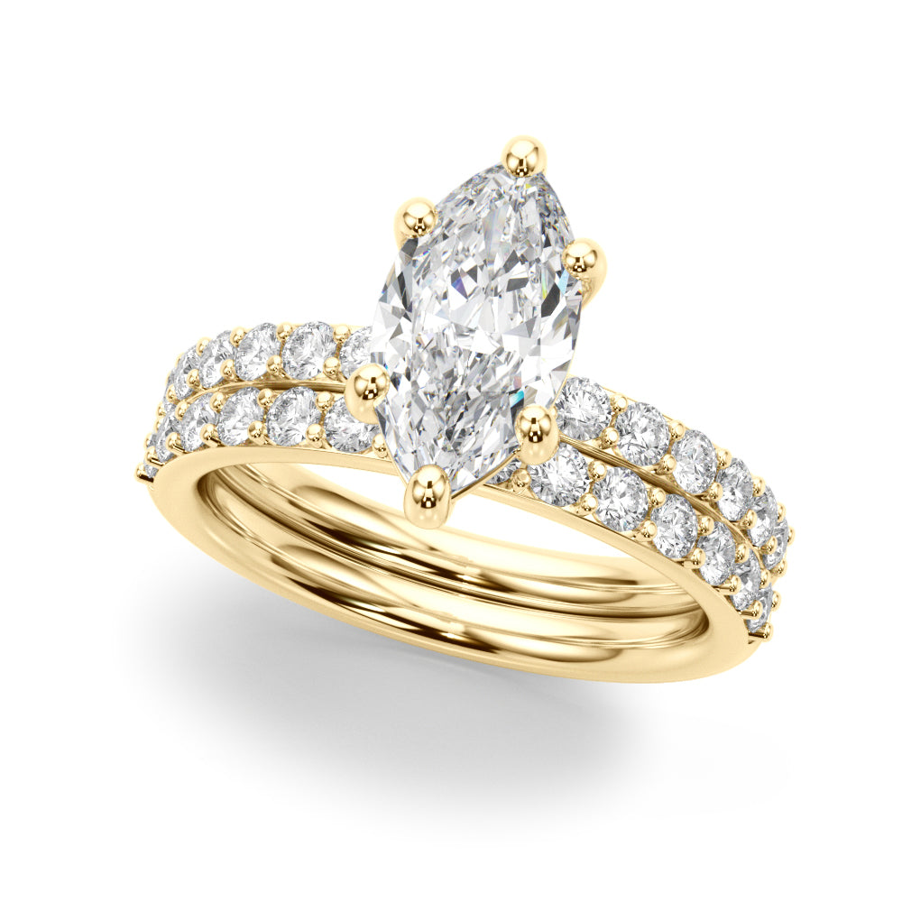 Sophisticated Mq Center Single Row Engagement Marquise Diamond Engagement Ring — 9K/18K Gold & Platinum
