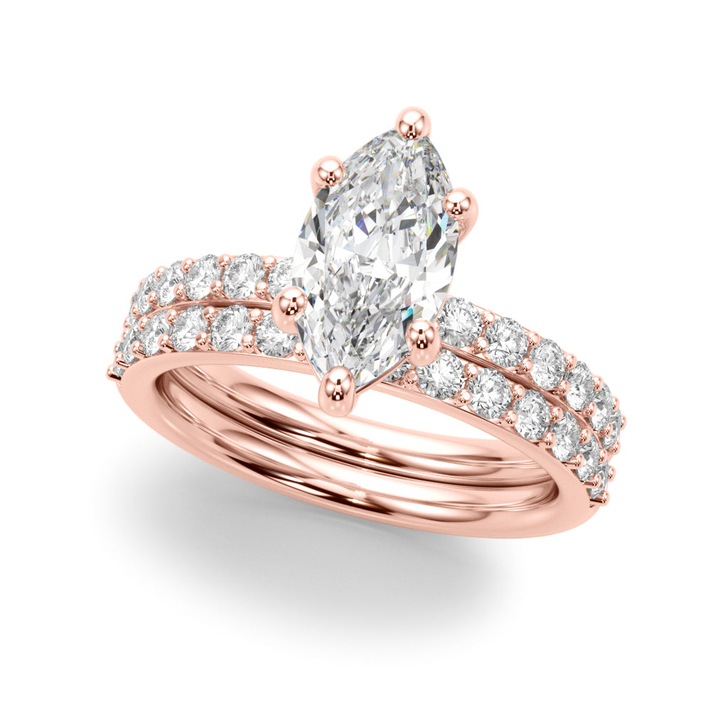 Sophisticated Mq Center Single Row Engagement Marquise Diamond Engagement Ring — 9K/18K Gold & Platinum