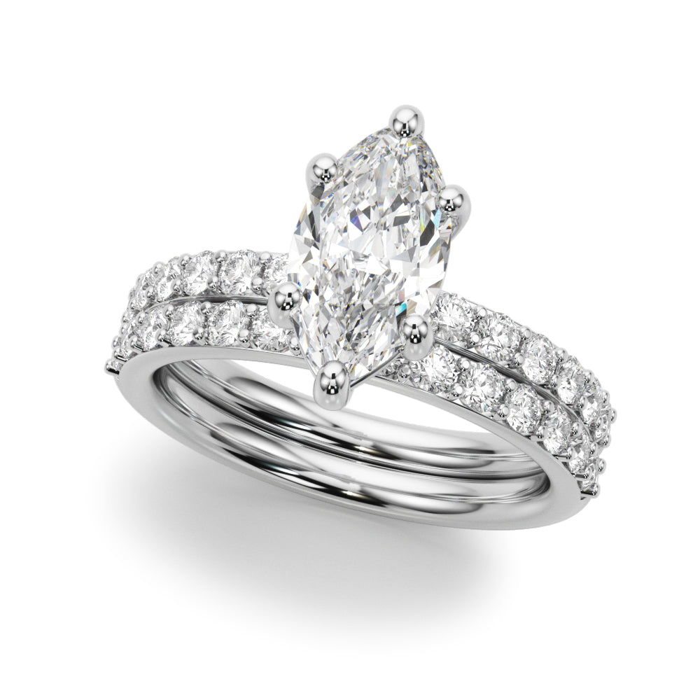Sophisticated Mq Center Single Row Engagement Marquise Diamond Engagement Ring — 9K/18K Gold & Platinum