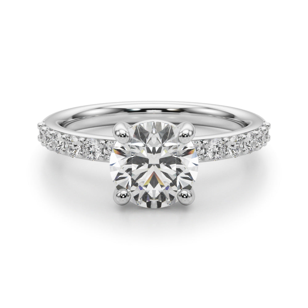 Majestic Rd Center Single Row Engagement Round Diamond Engagement Ring — 9K/18K Gold & Platinum