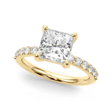 Sculpted Pc Center Single Row Engagement Princess Diamond Engagement Ring — 9K/18K Gold & Platinum