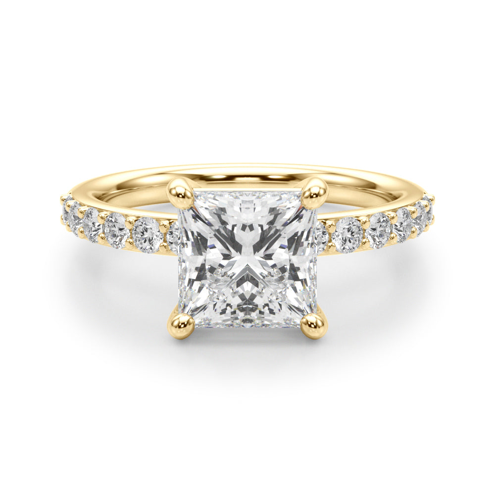 Sculpted Pc Center Single Row Engagement Princess Diamond Engagement Ring — 9K/18K Gold & Platinum