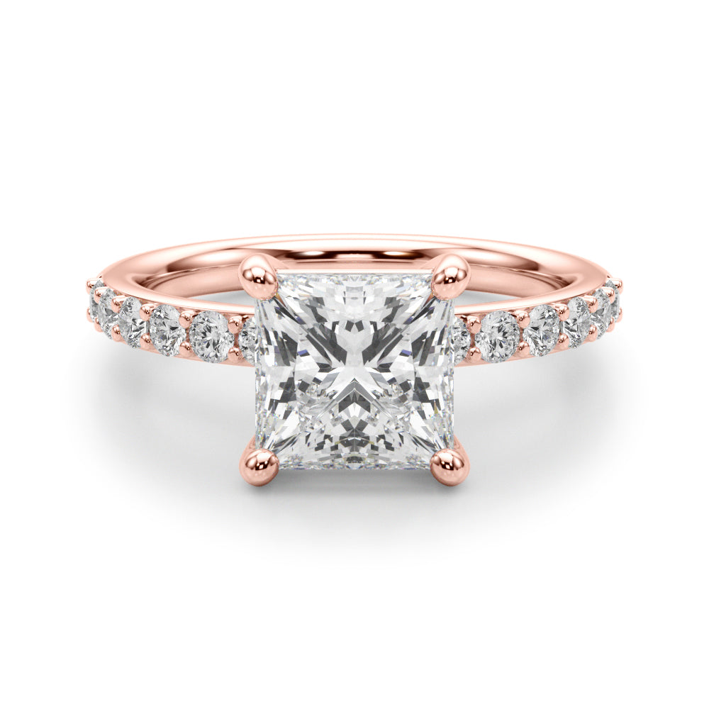 Sculpted Pc Center Single Row Engagement Princess Diamond Engagement Ring — 9K/18K Gold & Platinum