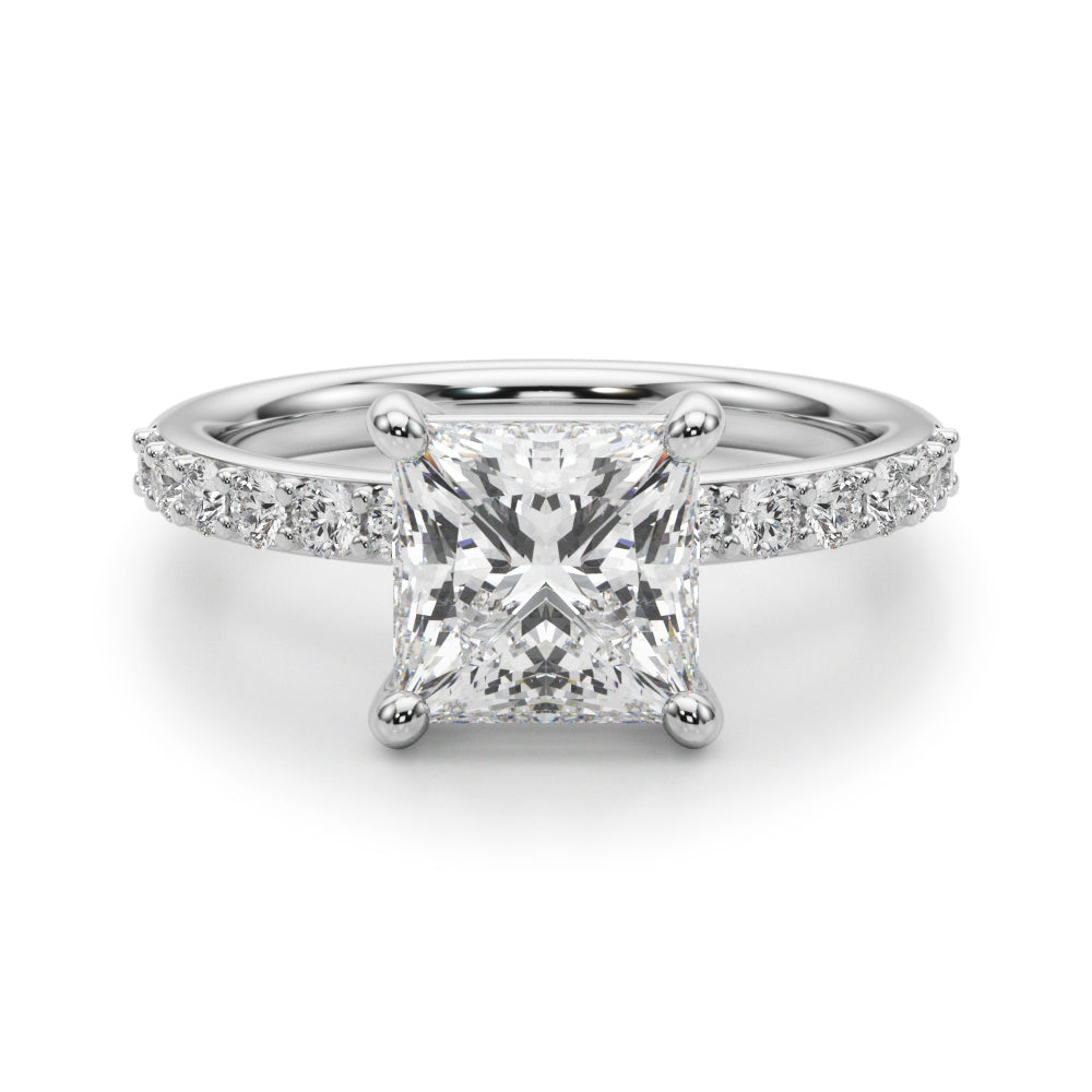 Sculpted Pc Center Single Row Engagement Princess Diamond Engagement Ring — 9K/18K Gold & Platinum
