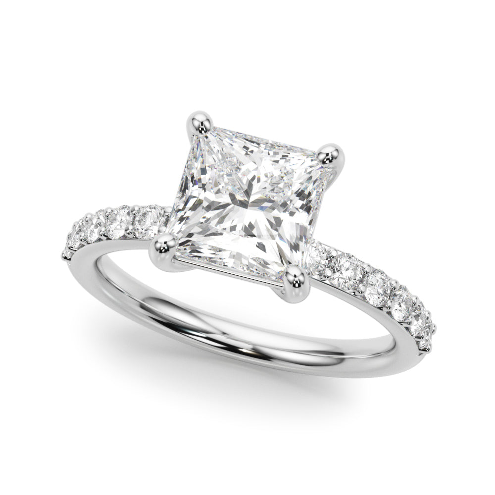 Sculpted Pc Center Single Row Engagement Princess Diamond Engagement Ring — 9K/18K Gold & Platinum