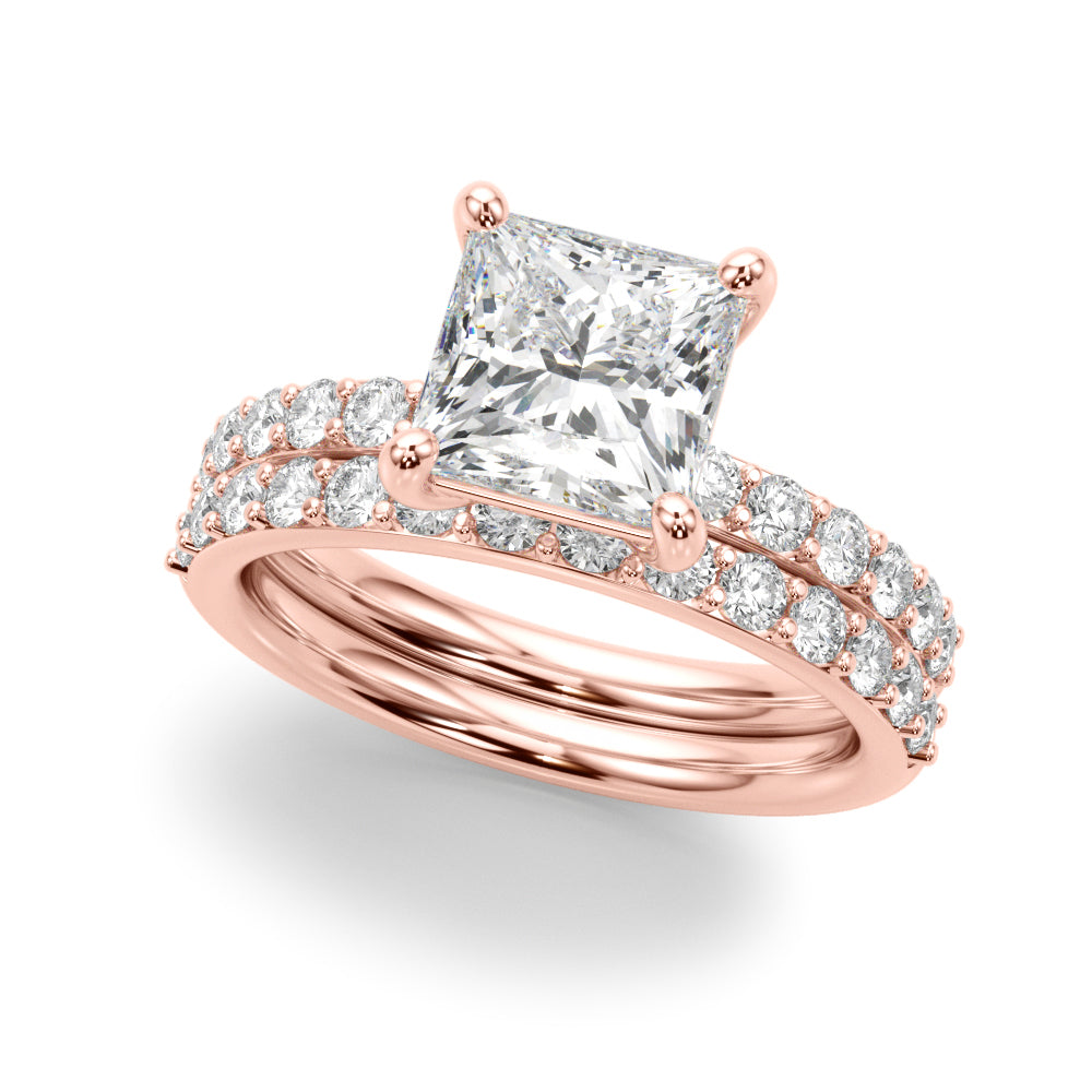 Sculpted Pc Center Single Row Engagement Princess Diamond Engagement Ring — 9K/18K Gold & Platinum
