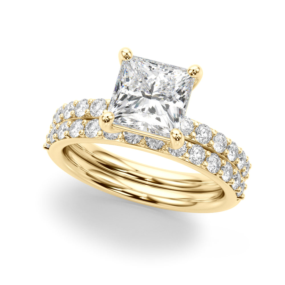 Sculpted Pc Center Single Row Engagement Princess Diamond Engagement Ring — 9K/18K Gold & Platinum