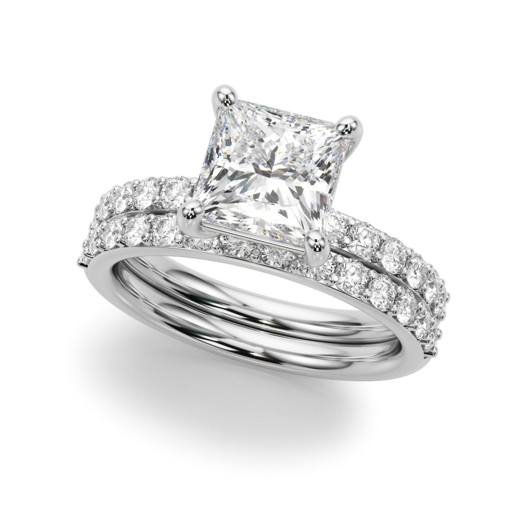 Sculpted Pc Center Single Row Engagement Princess Diamond Engagement Ring — 9K/18K Gold & Platinum