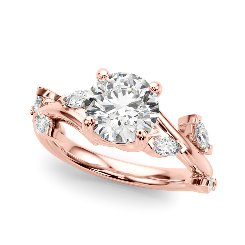Opulent Rd & Mq Round Diamond Engagement Ring — 9K/18K Gold & Platinum