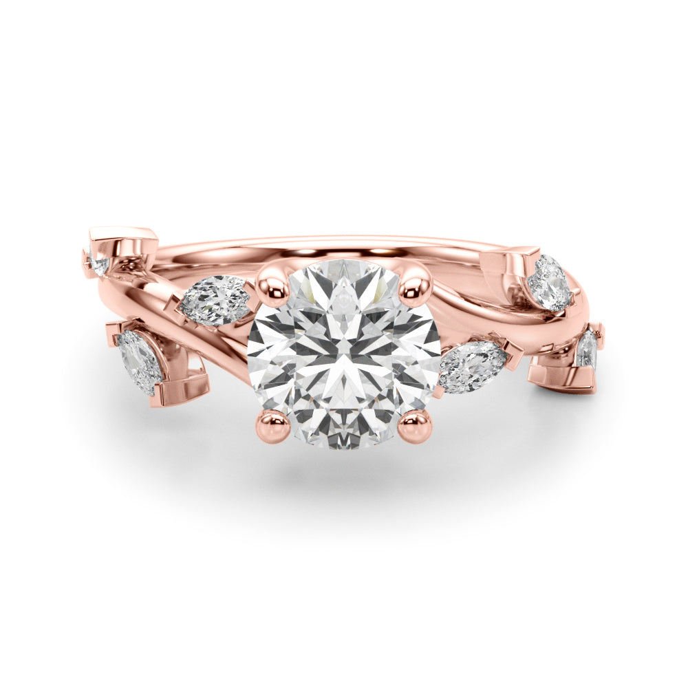 Opulent Rd & Mq Round Diamond Engagement Ring — 9K/18K Gold & Platinum