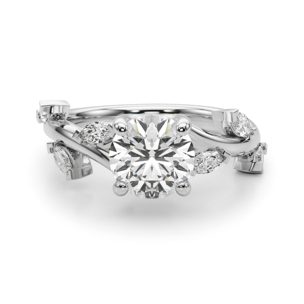 Opulent Rd & Mq Round Diamond Engagement Ring — 9K/18K Gold & Platinum