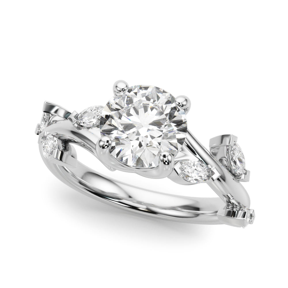 Opulent Rd & Mq Round Diamond Engagement Ring — 9K/18K Gold & Platinum
