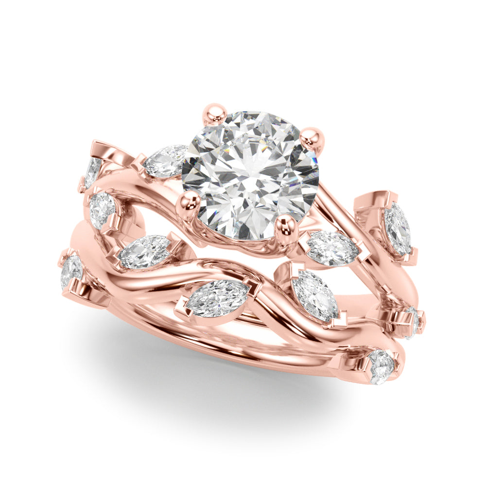 Opulent Rd & Mq Round Diamond Engagement Ring — 9K/18K Gold & Platinum