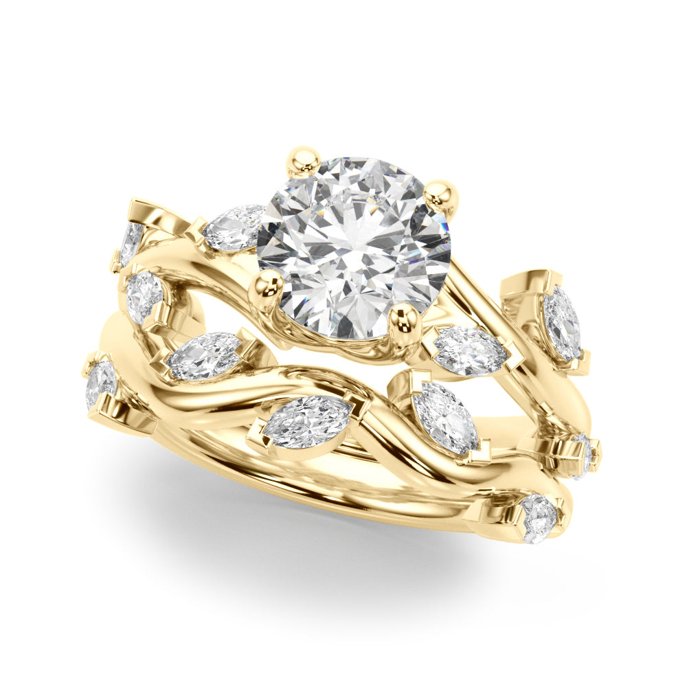 Opulent Rd & Mq Round Diamond Engagement Ring — 9K/18K Gold & Platinum
