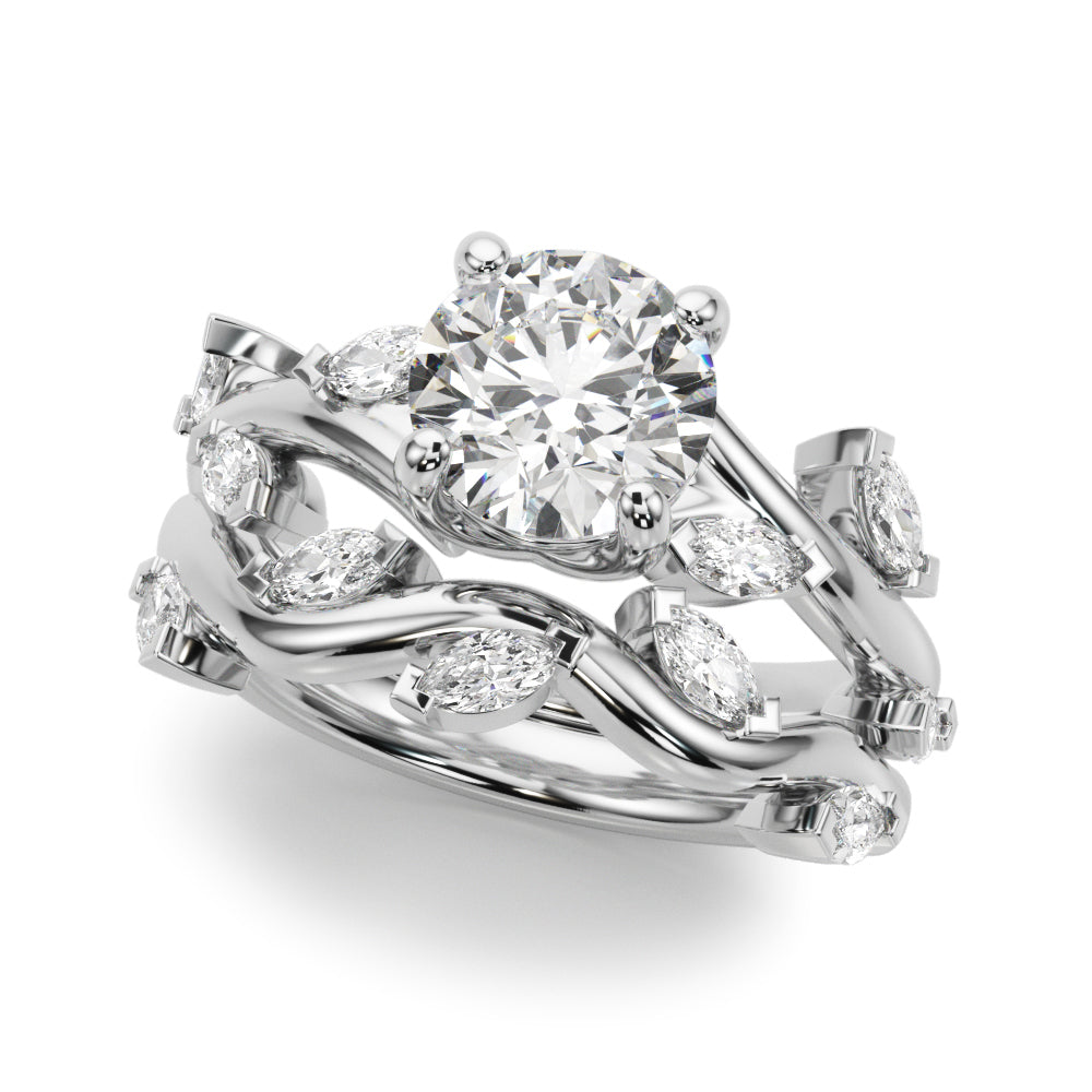 Opulent Rd & Mq Round Diamond Engagement Ring — 9K/18K Gold & Platinum