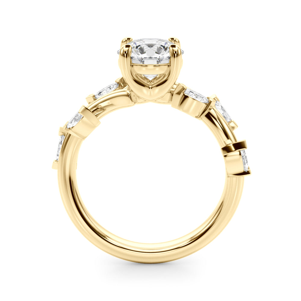 Opulent Rd & Mq Round Diamond Engagement Ring — 9K/18K Gold & Platinum