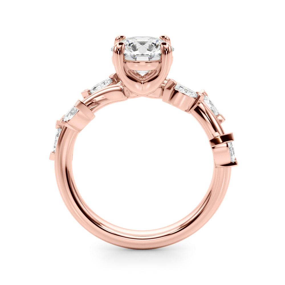 Opulent Rd & Mq Round Diamond Engagement Ring — 9K/18K Gold & Platinum