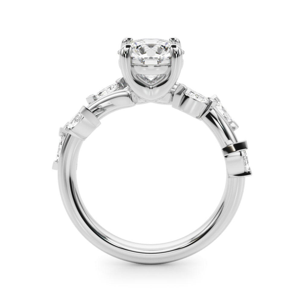 Opulent Rd & Mq Round Diamond Engagement Ring — 9K/18K Gold & Platinum
