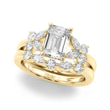 Crowned Ec Center Mq & Rd Sides Emerald Diamond Engagement Ring — 9K/18K Gold & Platinum