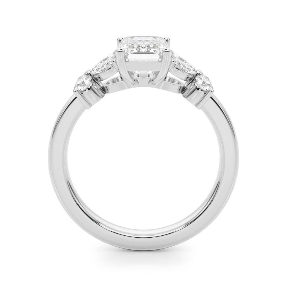 Crowned Ec Center Mq & Rd Sides Emerald Diamond Engagement Ring — 9K/18K Gold & Platinum