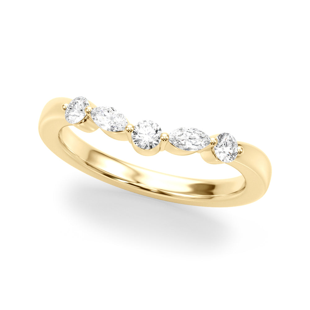 Alternating Round & Marquise Curved Half Eternity Ring in Gold & Platinum