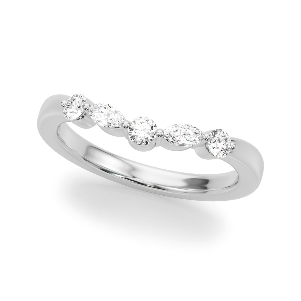 Alternating Round & Marquise Curved Half Eternity Ring in Gold & Platinum