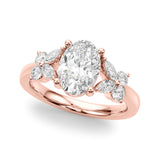 Romantic Ov Center Mq & Rd Sides Oval Diamond Engagement Ring — 9K/18K Gold & Platinum