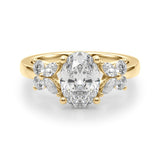 Romantic Ov Center Mq & Rd Sides Oval Diamond Engagement Ring — 9K/18K Gold & Platinum