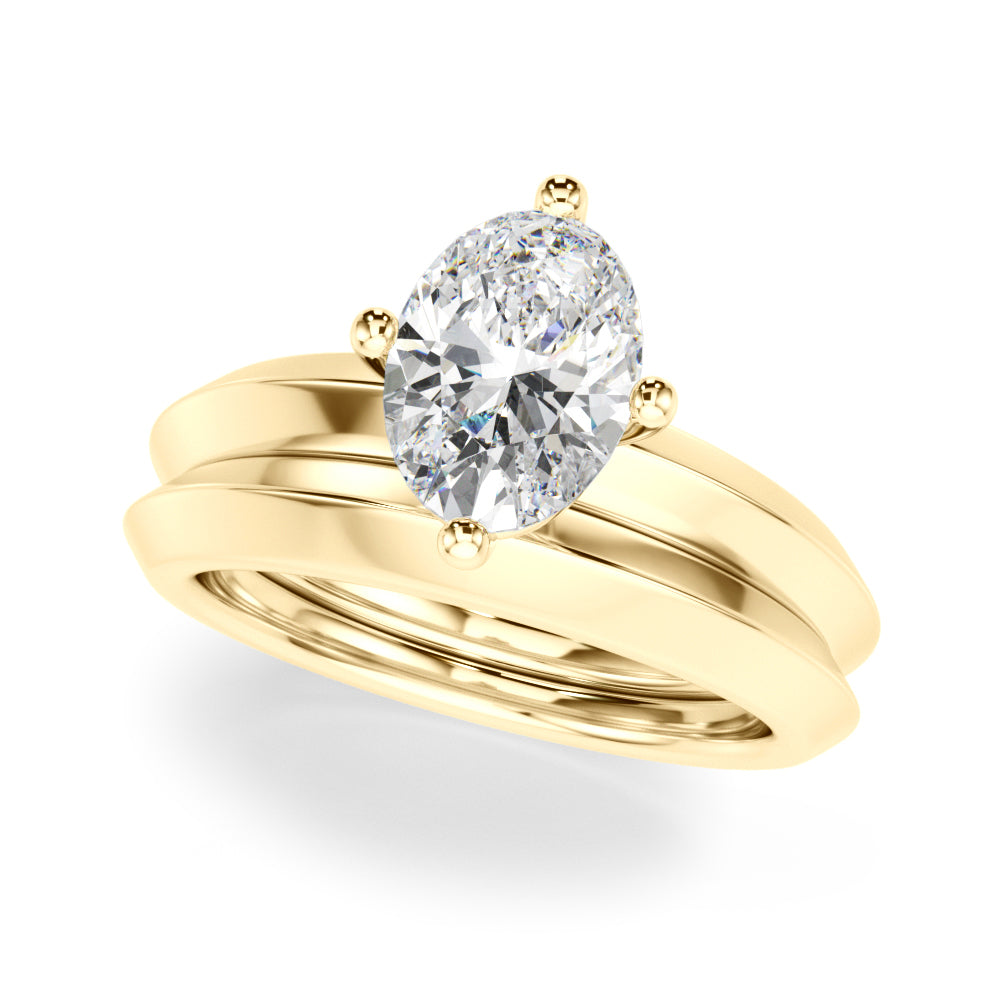 Romantic Ov Center Mq & Rd Sides Oval Diamond Engagement Ring — 9K/18K Gold & Platinum