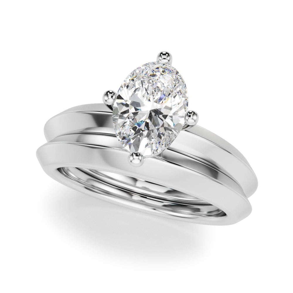 Romantic Ov Center Mq & Rd Sides Oval Diamond Engagement Ring — 9K/18K Gold & Platinum
