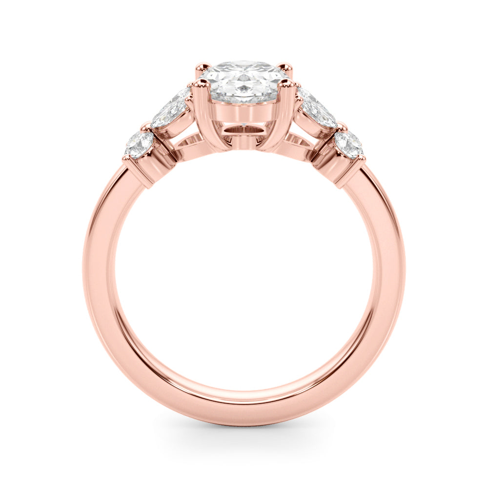 Romantic Ov Center Mq & Rd Sides Oval Diamond Engagement Ring — 9K/18K Gold & Platinum
