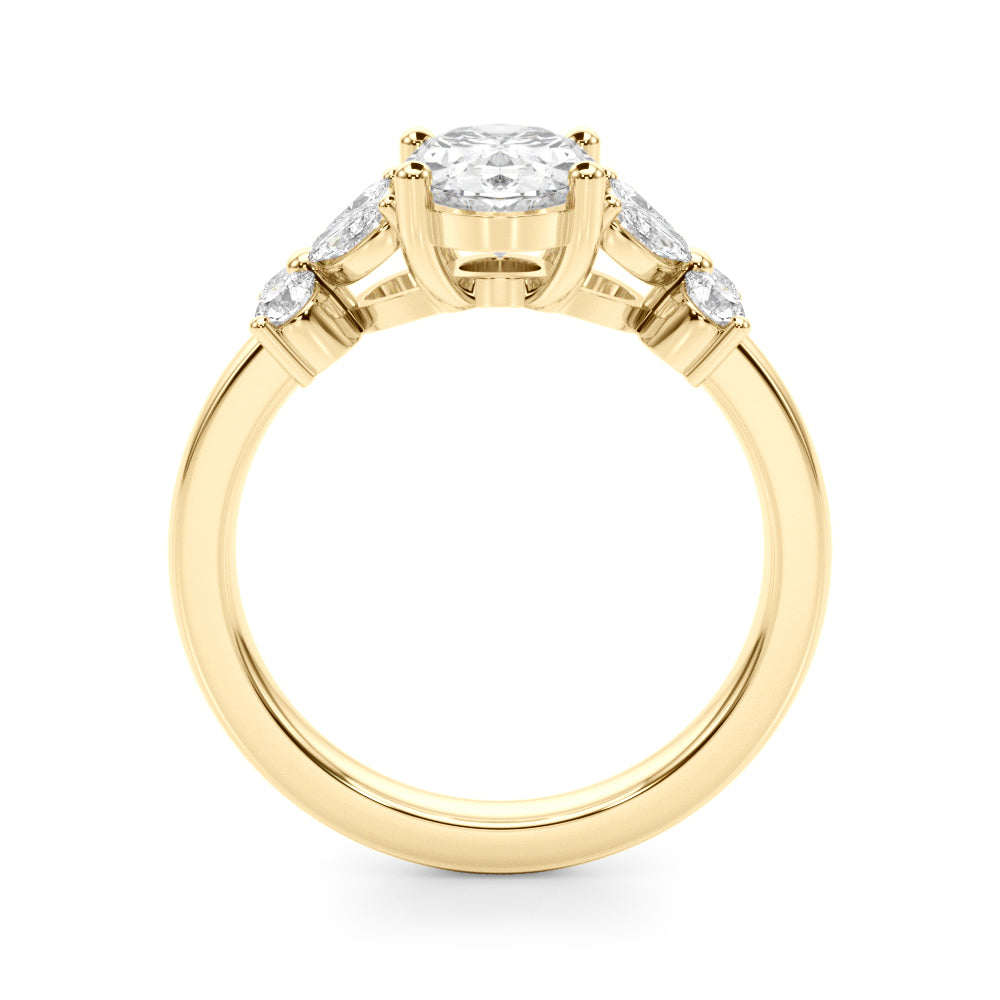 Romantic Ov Center Mq & Rd Sides Oval Diamond Engagement Ring — 9K/18K Gold & Platinum