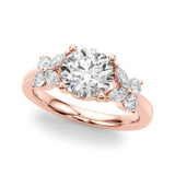Graceful Rd Center Mq & Rd Sides Round Diamond Engagement Ring — 9K/18K Gold & Platinum