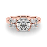Graceful Rd Center Mq & Rd Sides Round Diamond Engagement Ring — 9K/18K Gold & Platinum