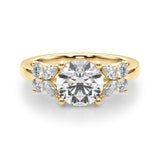 Graceful Rd Center Mq & Rd Sides Round Diamond Engagement Ring — 9K/18K Gold & Platinum
