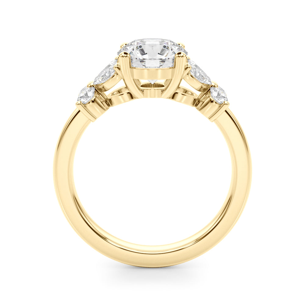 Graceful Rd Center Mq & Rd Sides Round Diamond Engagement Ring — 9K/18K Gold & Platinum