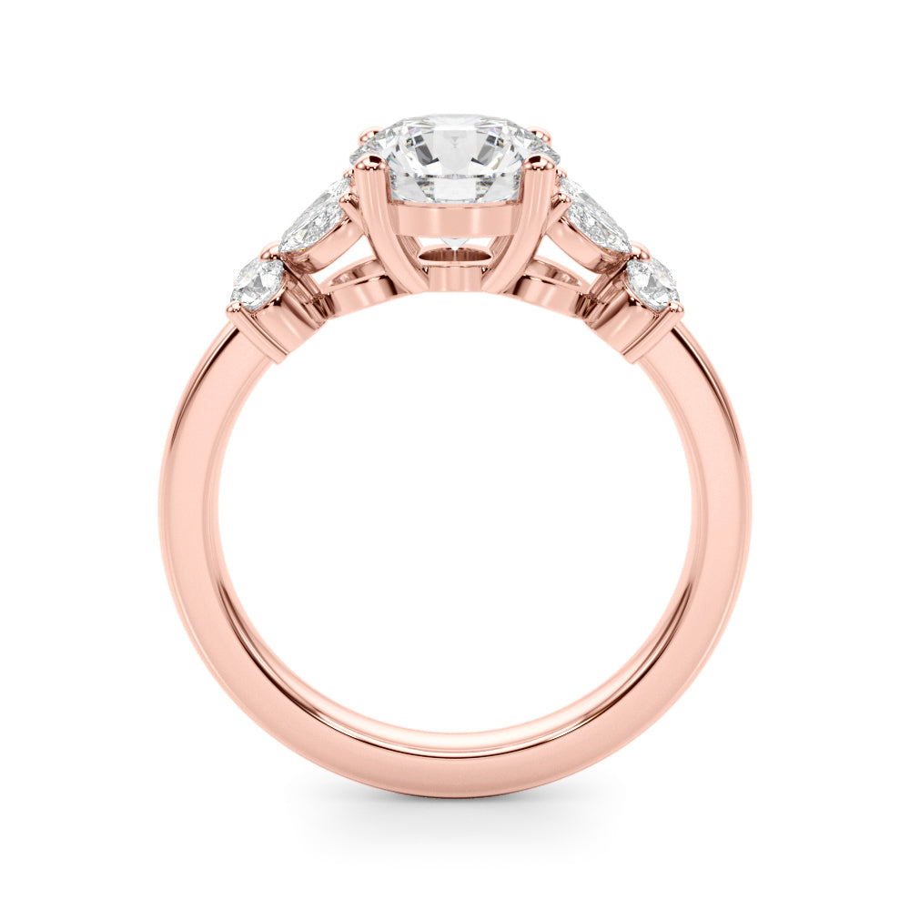 Graceful Rd Center Mq & Rd Sides Round Diamond Engagement Ring — 9K/18K Gold & Platinum