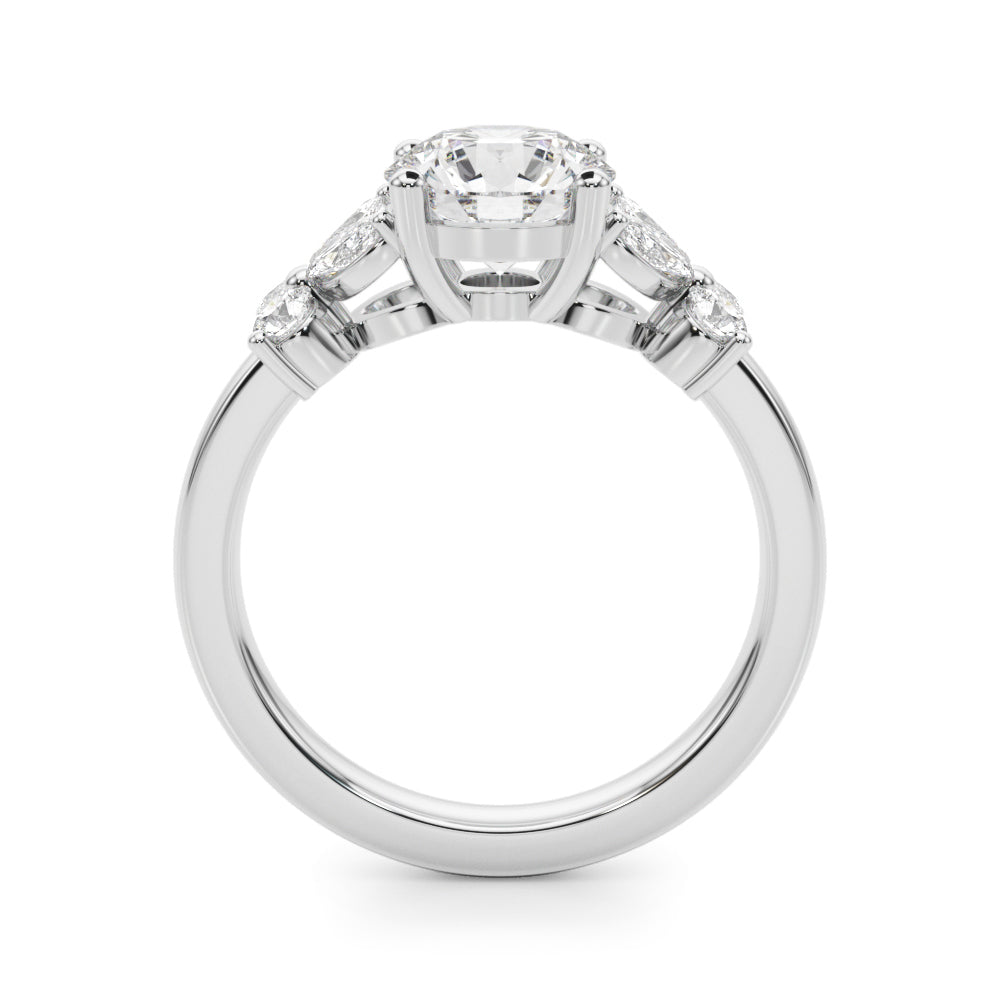 Graceful Rd Center Mq & Rd Sides Round Diamond Engagement Ring — 9K/18K Gold & Platinum