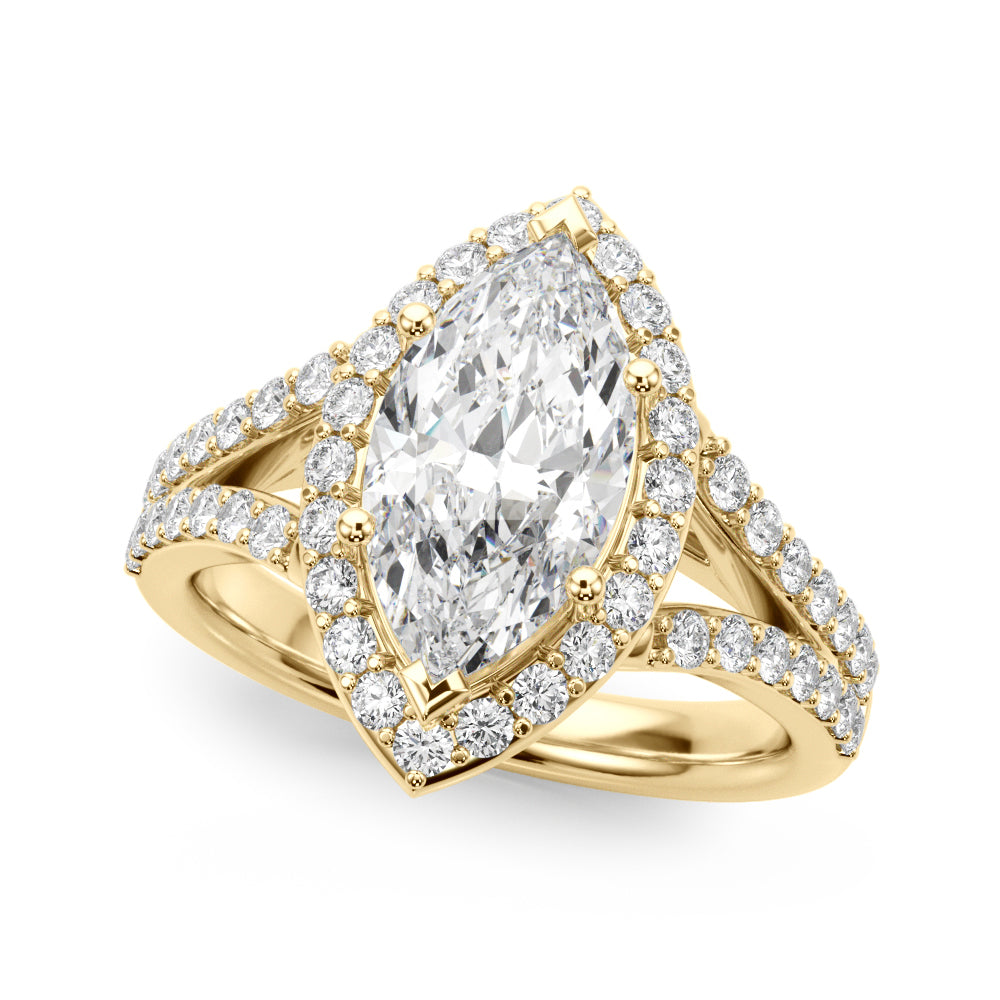 Dazzling Halo Mq Center Split Shank Marquise Diamond Engagement Ring — 9K/18K Gold & Platinum