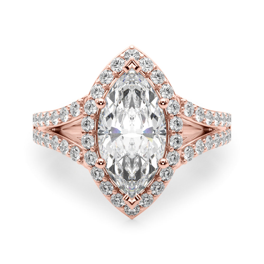 Dazzling Halo Mq Center Split Shank Marquise Diamond Engagement Ring — 9K/18K Gold & Platinum