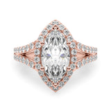 Dazzling Halo Mq Center Split Shank Marquise Diamond Engagement Ring — 9K/18K Gold & Platinum
