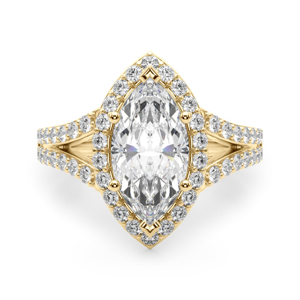 Dazzling Halo Mq Center Split Shank Marquise Diamond Engagement Ring — 9K/18K Gold & Platinum