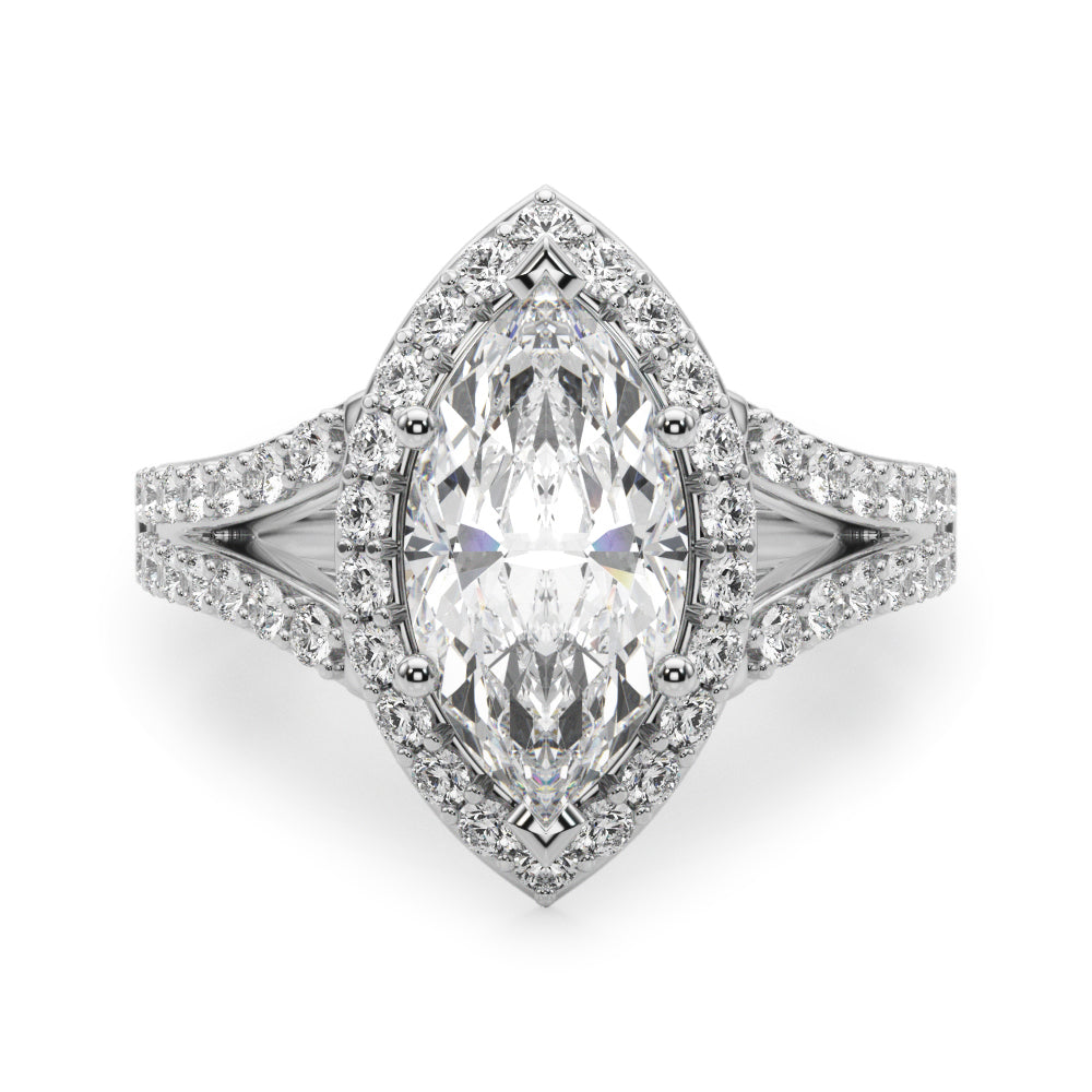 Dazzling Halo Mq Center Split Shank Marquise Diamond Engagement Ring — 9K/18K Gold & Platinum
