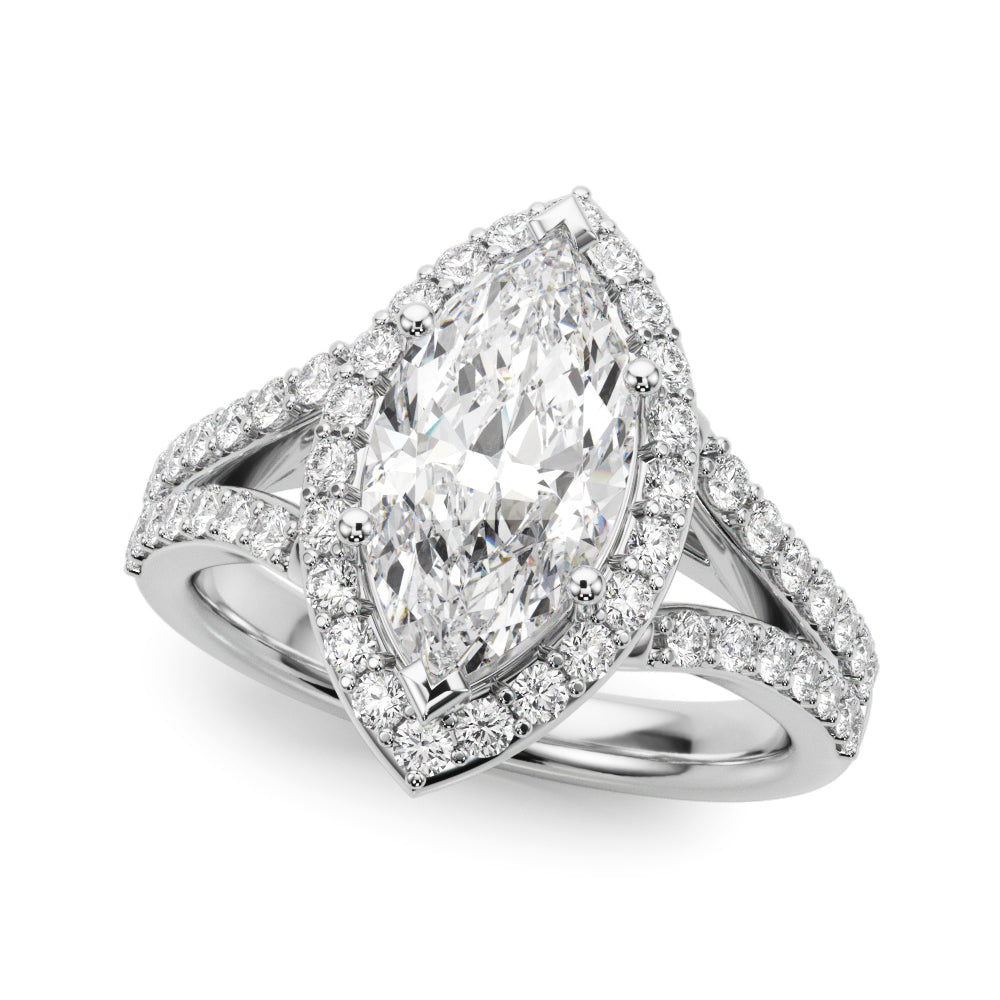 Dazzling Halo Mq Center Split Shank Marquise Diamond Engagement Ring — 9K/18K Gold & Platinum